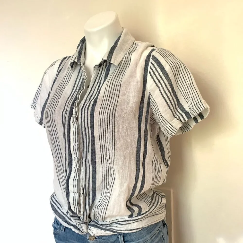 Universal Thread Linen Striped Knot Front Tee - Picture 3 of 8
